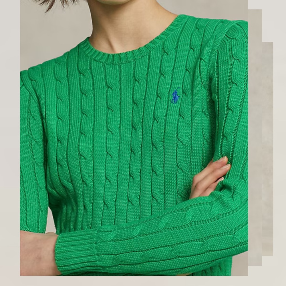 Ralph Lauren Women's Vibrant Green Cable Knit Cotton Sweater